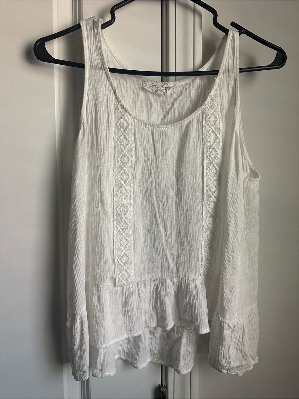 Hippie Rose White Lace-Trim Ruffle Tank